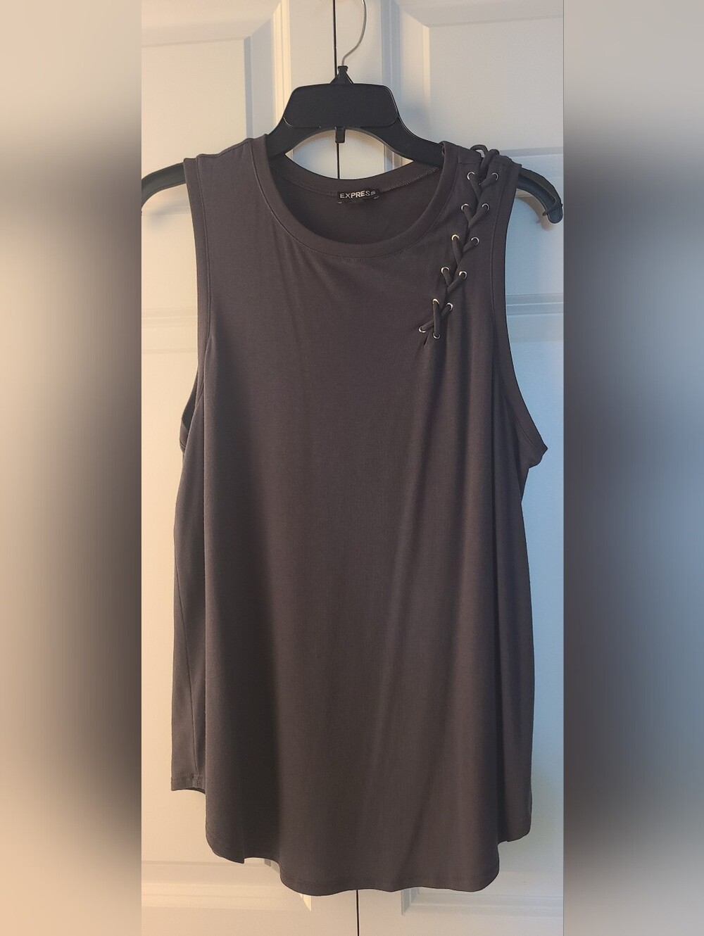 NWOT Express Charcoal Gray Lace Up Shoulder Tank Top L